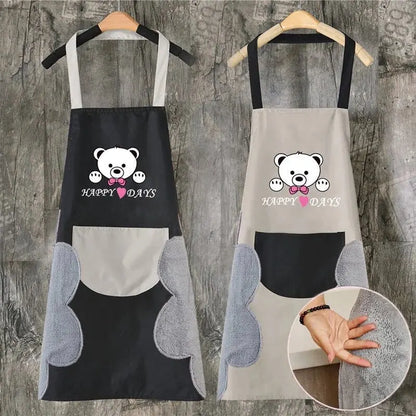 Bear Head Waterproof Oilproof Apron Hand Wiping Feature Home Kitchen Coffee Shop Work