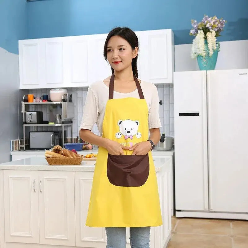 Bear Head Waterproof Oilproof Apron Hand Wiping Feature Home Kitchen Coffee Shop Work